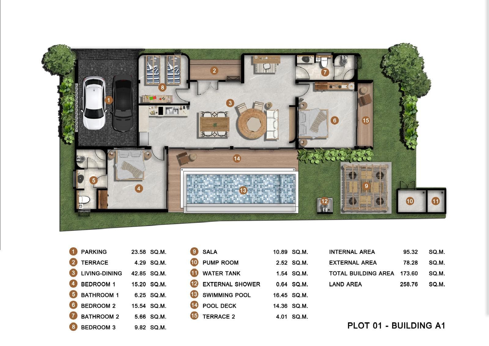 Villa 1 floor plan — Barefoot Villas by Satori
