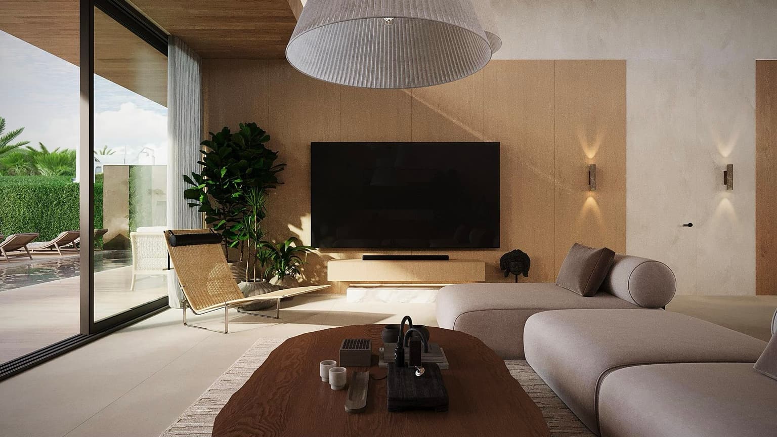 Dining area with indoor bamboo garden — Hin Kong Villas